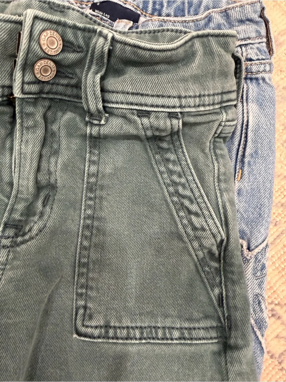 GAP Green Wide-Leg Kids Jeans with Denim Pairing